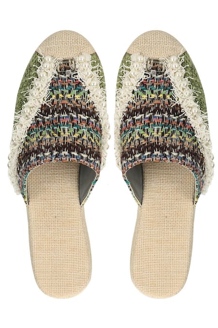 Aanchal Sayal Multi Color Embroidered Dayita Jute Mules Online at Aza Fashions Aanchal Sayal_Multi Color Embroidered Dayita Jute Mules_Online_at_Aza_Fashions