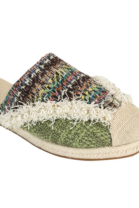 Aanchal Sayal Multi Color Embroidered Dayita Jute Mules at Aza Fashions Aanchal Sayal_Multi Color Embroidered Dayita Jute Mules_at_Aza_Fashions