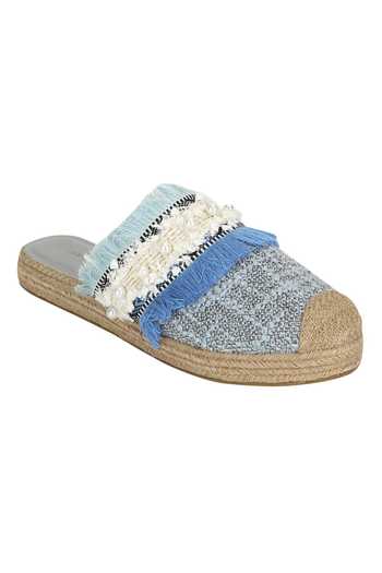 Buy_Aanchal Sayal_Blue Embroidered Fringe Mules_Online_at_Aza_Fashions