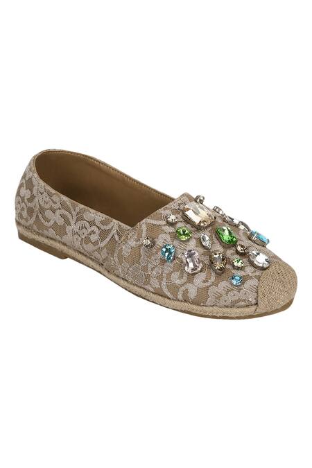 Buy_Aanchal Sayal_Beige Embroidered Bhavya Crystal Espadrilles _Online_at_Aza_Fashions