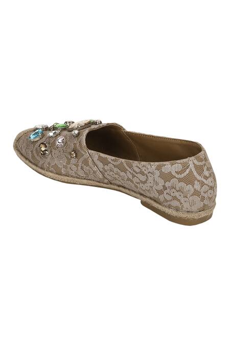 Shop_Aanchal Sayal_Beige Embroidered Bhavya Crystal Espadrilles _Online_at_Aza_Fashions