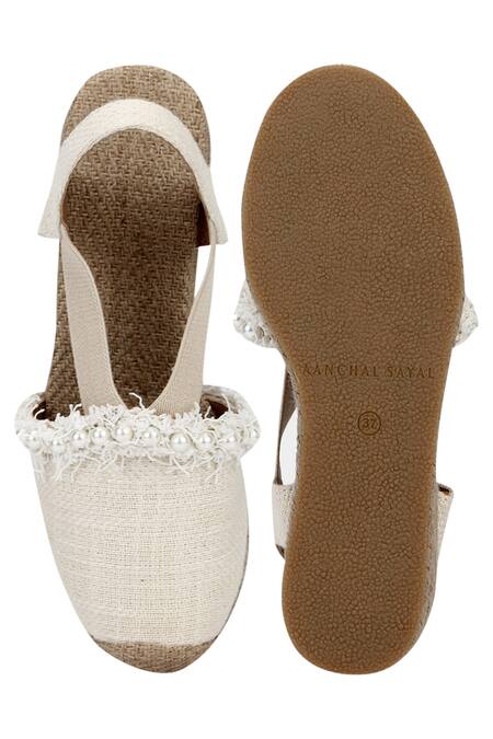 Shop Aanchal Sayal White Embroidery Jute Espadrille Wedges at Aza Fashions Shop_Aanchal Sayal_White Embroidery Jute Espadrille Wedges_at_Aza_Fashions