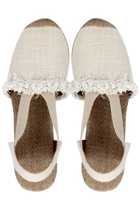 Aanchal Sayal White Embroidery Jute Espadrille Wedges Online at Aza Fashions Aanchal Sayal_White Embroidery Jute Espadrille Wedges_Online_at_Aza_Fashions