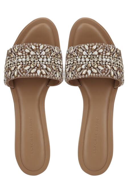 Aanchal Sayal_Brown Crystals, Beads Handcrafted Embellished Wedges_Online_at_Aza_Fashions