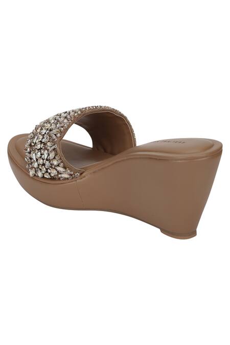 Buy_Aanchal Sayal_Brown Crystals, Beads Handcrafted Embellished Wedges_Online_at_Aza_Fashions