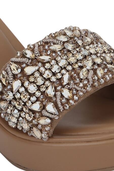 Aanchal Sayal_Brown Crystals, Beads Handcrafted Embellished Wedges_at_Aza_Fashions