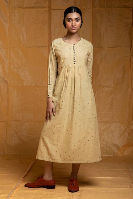 Arte-Alter Yellow Handloom Cotton Jamdani Dress