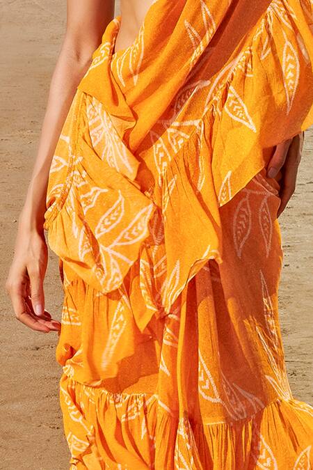 Buy Arpita Mehta Yellow Ruffle Pre-draped Saree With Blouse Online at Aza Fashions Buy_Arpita Mehta_Yellow Ruffle Pre-draped Saree With Blouse_Online_at_Aza_Fashions