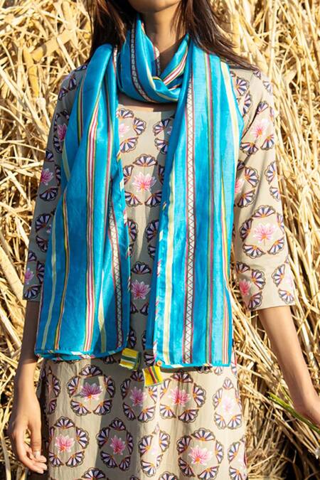 Shop_Rang Swati Vijaivargie_Beige Cotton Satin Round Floral Print Kurta And Pant Set _Online_at_Aza_Fashions