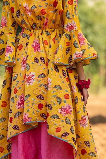 Shop_Rang Swati Vijaivargie_Pink Modal Satin, Silk Chanderi V Neck Dress With Printed Jacket _Online_at_Aza_Fashions