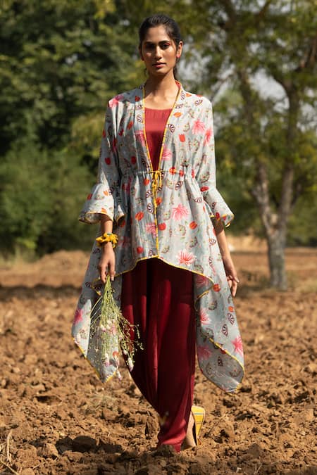 Rang Swati Vijaivargie Printed Jacket & Draped Pant Set 