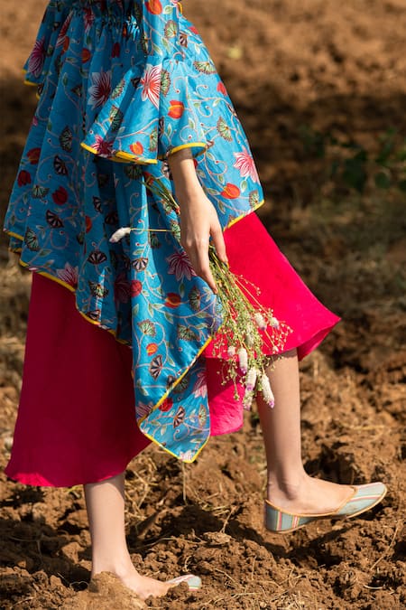 Shop_Rang Swati Vijaivargie_Pink Modal Satin, Silk Chanderi V Neck Dress With Printed Jacket _Online_at_Aza_Fashions