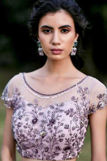 Pooja Peshoria_Purple Embroidered Saree Set _Online_at_Aza_Fashions