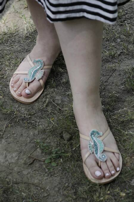Buy_Sandalwali_Beige Beads Larry Seahorse Sandals _Online_at_Aza_Fashions