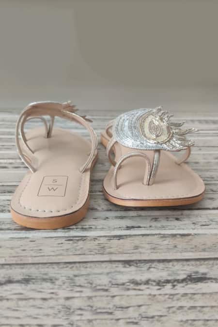 Sandalwali_Gold Embroidered Alina Sun And Moon Sandals _Online_at_Aza_Fashions