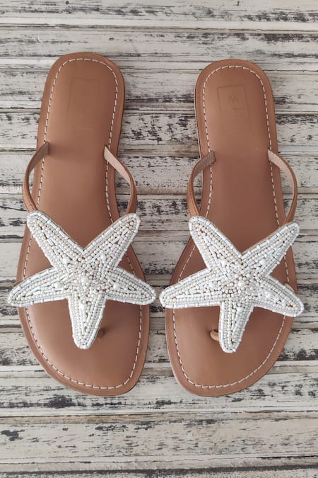 Shop Sandalwali White Beads Lucy Starfish Sandals at Aza Fashions Shop_Sandalwali_White Beads Lucy Starfish Sandals _at_Aza_Fashions