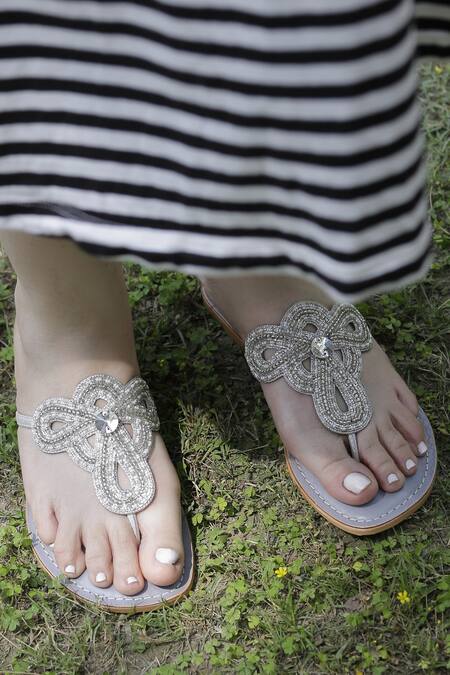 Buy Grey Embroidered Farah Sandals by Sandalwali Online at Aza