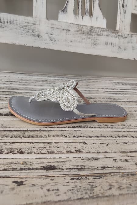 Buy Grey Embroidered Farah Sandals by Sandalwali Online at Aza