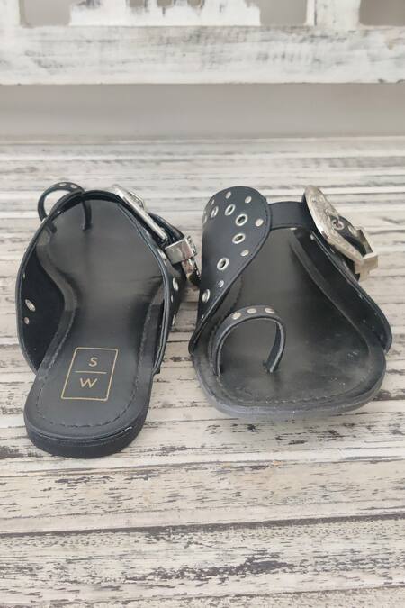 Sandalwali Black Nadia Rivet Studded Flats Online at Aza Fashions Sandalwali_Black Nadia Rivet Studded Flats _Online_at_Aza_Fashions