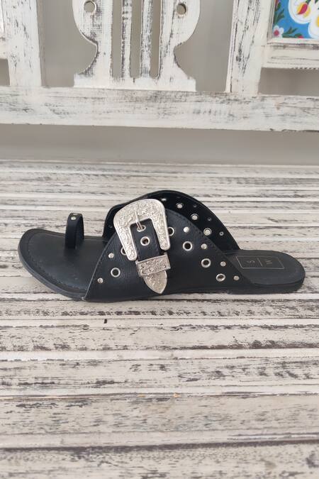 Sandalwali Black Nadia Rivet Studded Flats at Aza Fashions Sandalwali_Black Nadia Rivet Studded Flats _at_Aza_Fashions