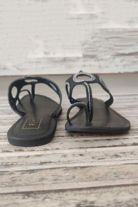 Sandalwali_Black Embroidery Anna Cutout Sandals _Online_at_Aza_Fashions