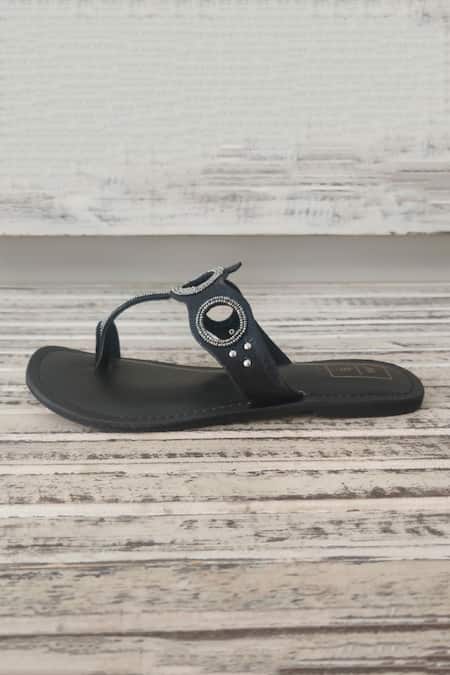 Buy_Sandalwali_Black Embroidery Anna Cutout Sandals _Online_at_Aza_Fashions