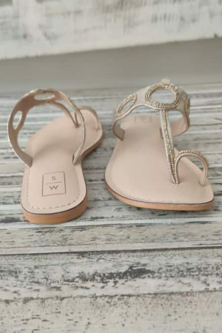 Shop Sandalwali Gold Embroidery Natasha Cutout Sandals at Aza Fashions Shop_Sandalwali_Gold Embroidery Natasha Cutout Sandals _at_Aza_Fashions