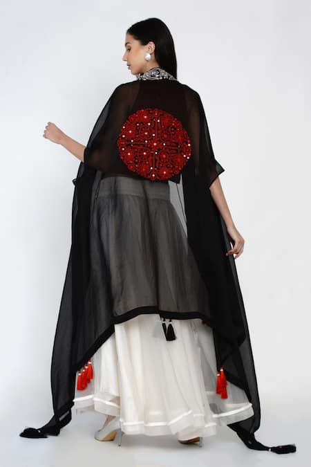 Shop Twenty Nine Red Organza, Mirrorwork Georgette Top High Neck Embellished And Flared Pant Set at Aza Fashions Shop_Twenty Nine_Red Organza, Mirrorwork Georgette Top High Neck Embellished And Flared Pant Set _at_Aza_Fashions