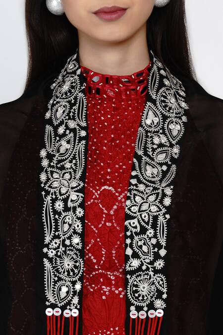 Buy Twenty Nine Red Organza, Mirrorwork Georgette Top High Neck Embellished And Flared Pant Set Online at Aza Fashions Buy_Twenty Nine_Red Organza, Mirrorwork Georgette Top High Neck Embellished And Flared Pant Set _Online_at_Aza_Fashions