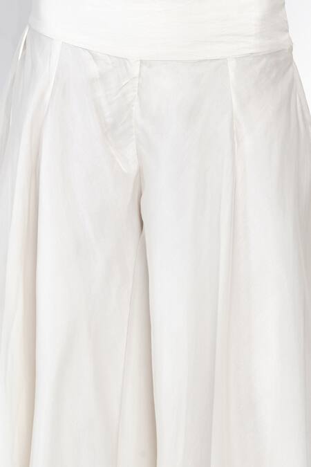 Shop Twenty Nine Red Organza, Mirrorwork Georgette Top High Neck Embellished And Flared Pant Set Online at Aza Fashions Shop_Twenty Nine_Red Organza, Mirrorwork Georgette Top High Neck Embellished And Flared Pant Set _Online_at_Aza_Fashions