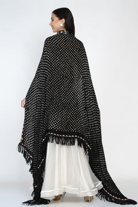 Shop Twenty Nine Red Organza, Gajji Silk Bandhani Top V Cape High And Flared Pant Set at Aza Fashions Shop_Twenty Nine_Red Organza, Gajji Silk Bandhani Top V Cape High And Flared Pant Set _at_Aza_Fashions