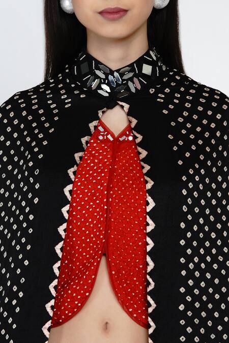 Buy Twenty Nine Red Organza, Gajji Silk Bandhani Top V Cape High And Flared Pant Set Online at Aza Fashions Buy_Twenty Nine_Red Organza, Gajji Silk Bandhani Top V Cape High And Flared Pant Set _Online_at_Aza_Fashions