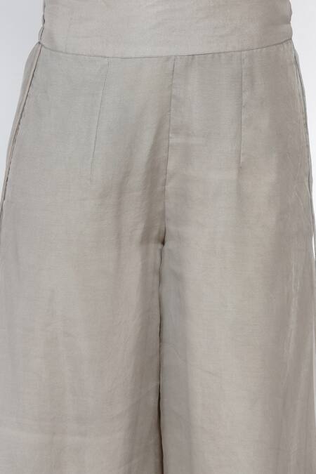 Twenty Nine Grey Crushed Raidaana Bandhani, Mirrorwork Embellished Silk Top And Palazzo Set at Aza Fashions Twenty Nine_Grey Crushed Raidaana Bandhani, Mirrorwork Embellished Silk Top And Palazzo Set _at_Aza_Fashions