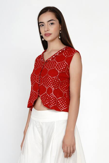 Twenty Nine Red Mirror Embellished Top 3