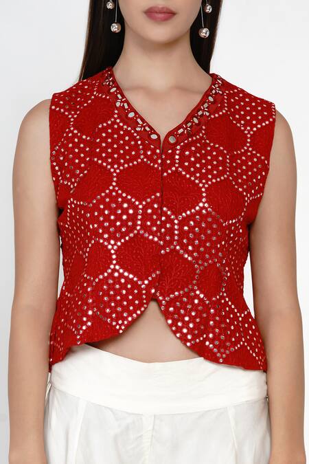 Twenty Nine Red Mirror Embellished Top 5