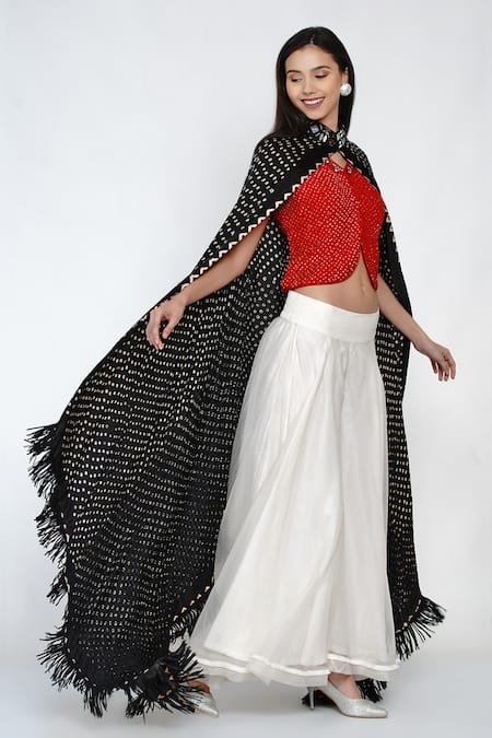 Twenty Nine Black Gajji Silk Bandhani High Neck Cape