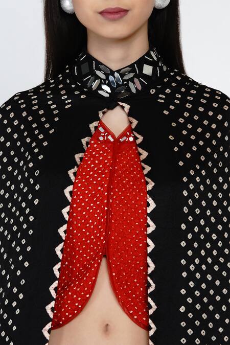 Buy_Twenty Nine_Black Gajji Silk Bandhani High Neck Cape _Online_at_Aza_Fashions