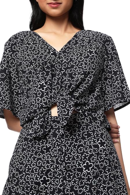 Buy_Ankita_Black Cotton V Neck Printed Skirt Set _Online_at_Aza_Fashions