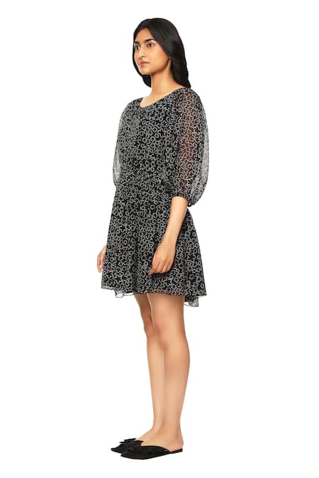 Buy_Ankita_Black Cotton Organza Straight Printed Dress _Online_at_Aza_Fashions