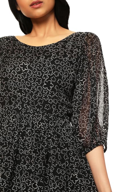 Shop_Ankita_Black Cotton Organza Straight Printed Dress _Online_at_Aza_Fashions