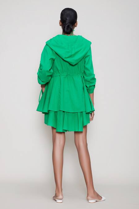 Shop MATI_1 Green Cotton Dress Halter Jacket Open Backless And at Aza Fashions Shop_MATI_1_Green Cotton Dress Halter Jacket Open Backless And _at_Aza_Fashions