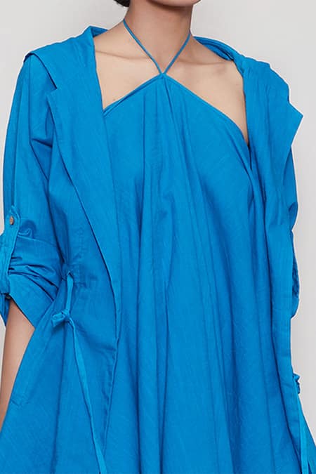 Shop_MATI_1_Blue Cotton Dress Halter Jacket Open Backless And _Online_at_Aza_Fashions