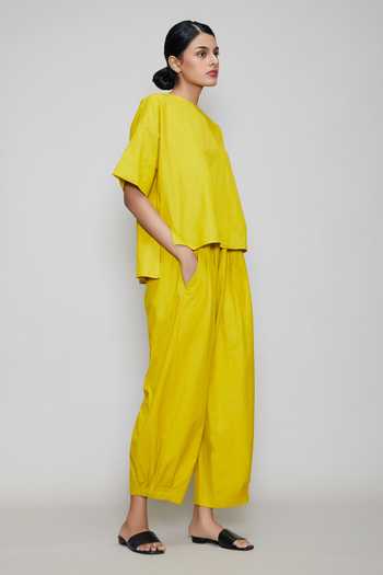 MATI_Yellow Cotton Pants_Online_at_Aza_Fashions
