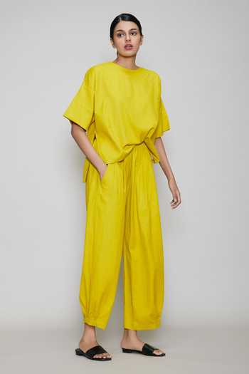 Buy_MATI_Yellow Cotton Pants_Online_at_Aza_Fashions