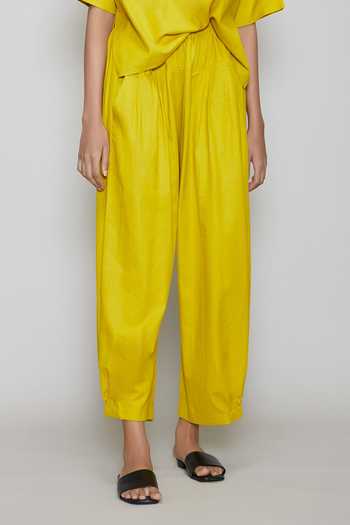 Shop_MATI_Yellow Cotton Pants_Online_at_Aza_Fashions