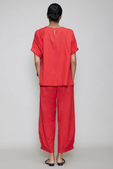 Shop_Mati_Red Cotton Round Top And Pant Set _at_Aza_Fashions