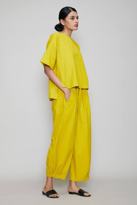 MATI_1_Yellow Cotton Round Top And Pant Set _Online_at_Aza_Fashions