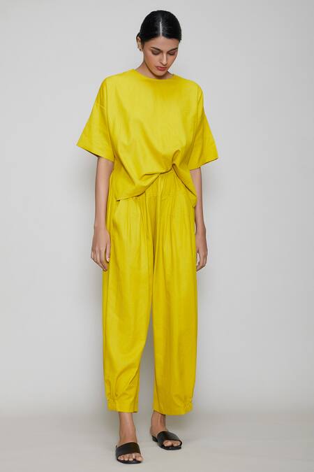 Buy_MATI_1_Yellow Cotton Round Top And Pant Set _Online_at_Aza_Fashions