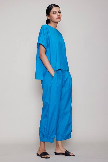 MATI Blue Cotton Round Top And Pant Set Online at Aza Fashions MATI_Blue Cotton Round Top And Pant Set_Online_at_Aza_Fashions