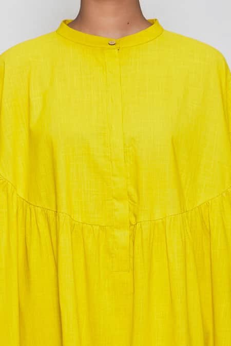 Shop_MATI_1_Yellow Cotton Mandarin Collar Oversized Tunic _Online_at_Aza_Fashions